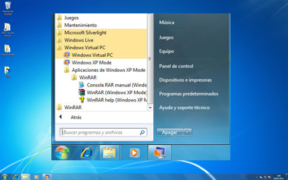 Anclaje de un programa que se ejecuta en Windows XP Mode