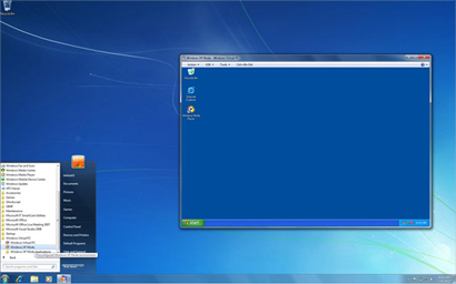 Windows XP Mode en el escritorio Windows 7 antes de cambiarlo al modo de escritorio completo